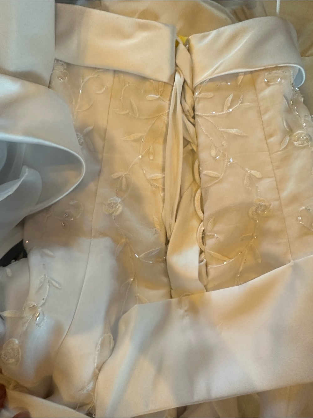 Modern Strapless White A-Line Wedding Gown - Picture 3 of 4